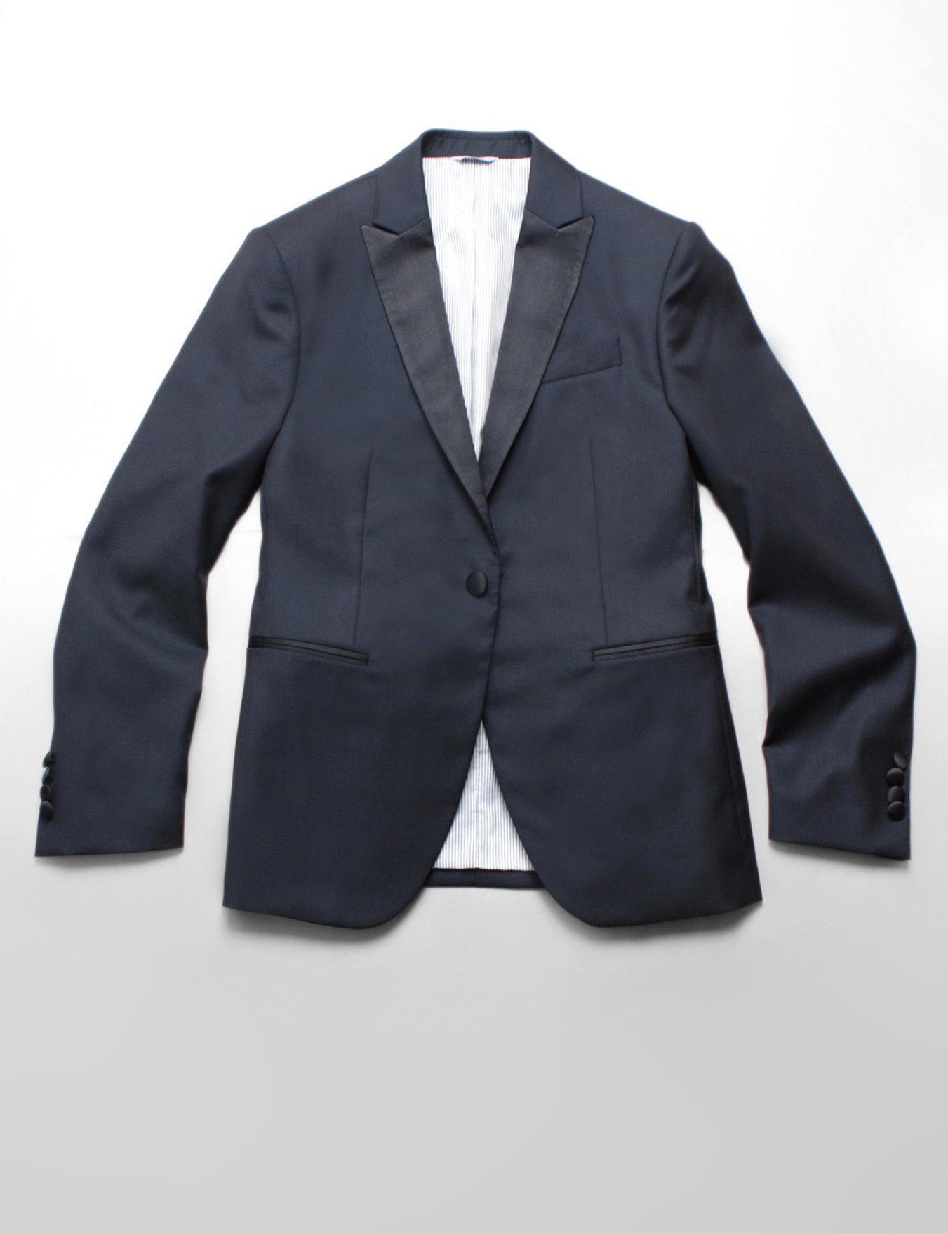 BKT50 Peak Lapel Tuxedo Jacket in Super 110s - Black with Satin