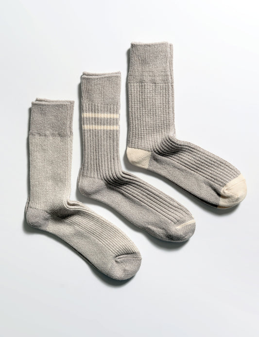 Rototo Special Trio Socks - Gray/Ecru