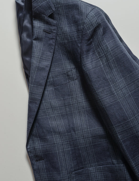 FINAL SALE: BKT35 Unstructured Jacket in Navy Linen Plaid