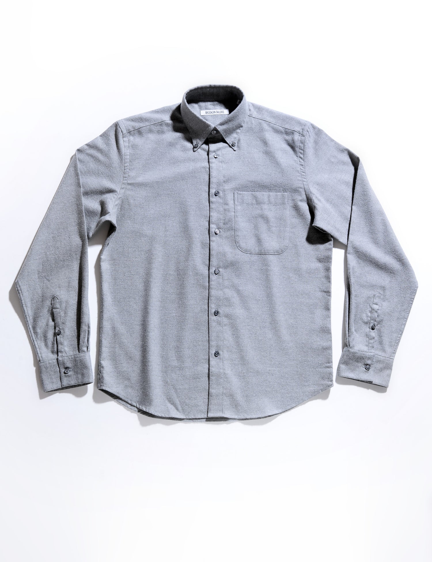 Full length flat shot of Brooklyn Tailors BKT14 Relaxed Shirt in Cotton Cashmere Flannel - Dove Gray