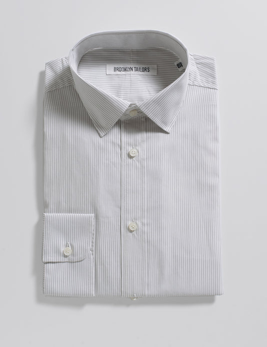 BKT20 Slim Dress Shirt in Fine Stripe - Cream and Gray