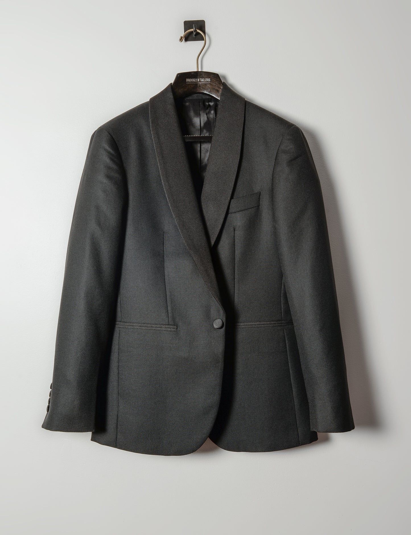 BKT50 Shawl Collar Dinner Jacket in Wool Hopsack - Black with Grosgrain Lapel