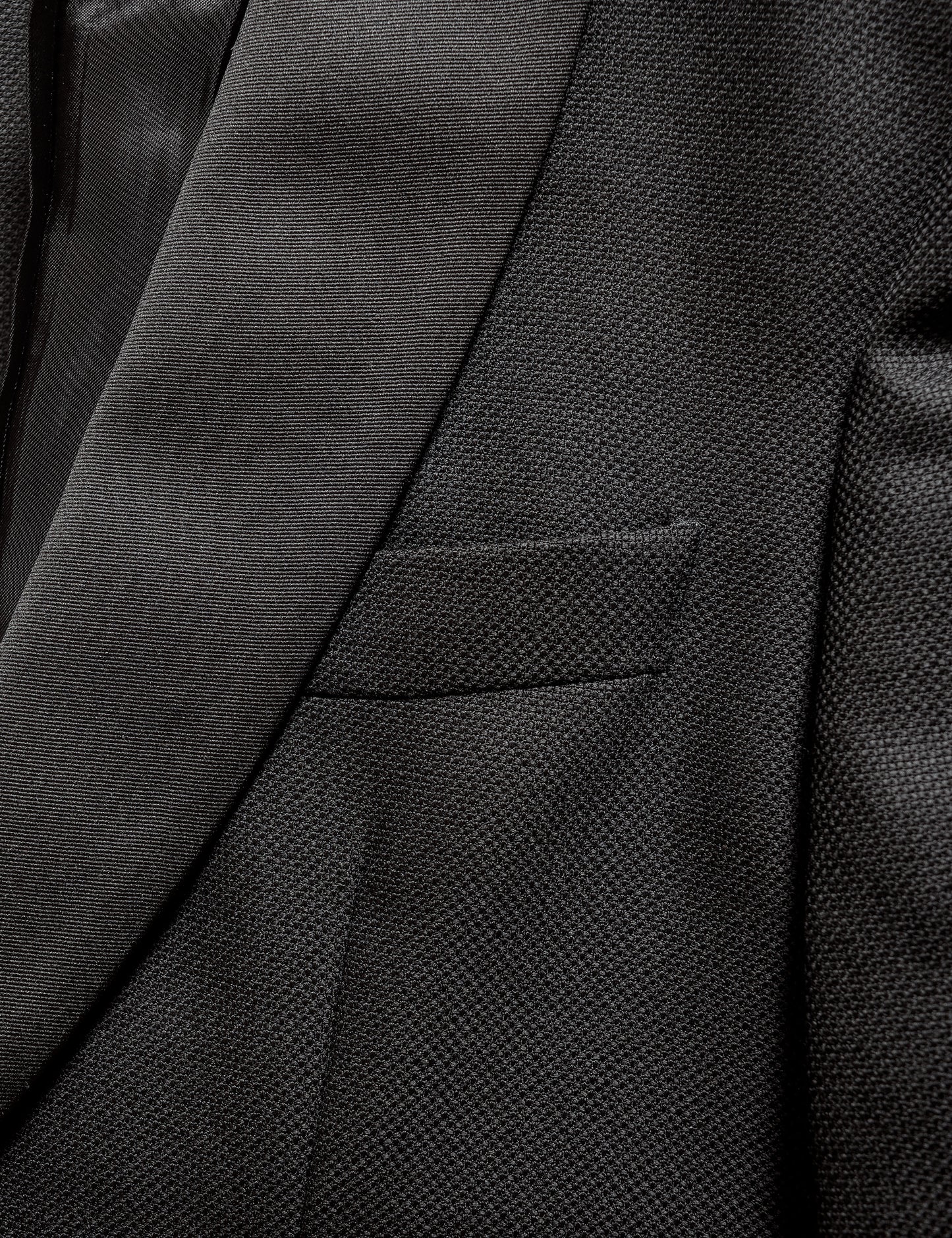 BKT50 Shawl Collar Dinner Jacket in Wool Hopsack - Black with Grosgrain Lapel