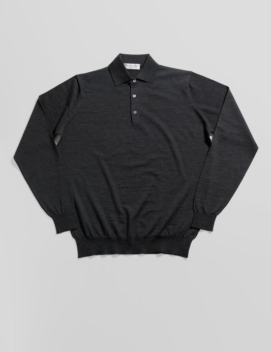 Royal Merino Long Sleeved Polo - Anthracite