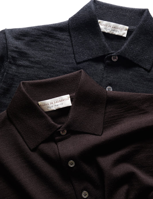 Royal Merino Long Sleeved Polo - Anthracite