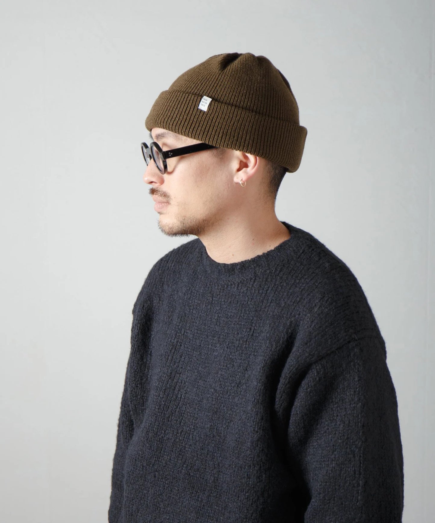 2-Way Solid Color Knit Beanie - Olive