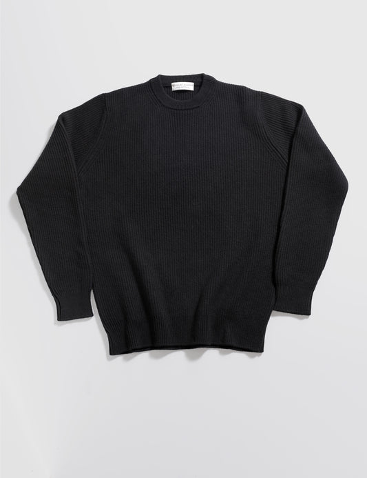 Merino Cashmere Fisherman Sweater - Black