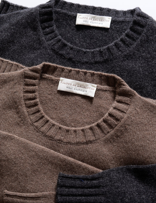 Wool Cashmere Ribbed Cuff Crewneck - Anthracite