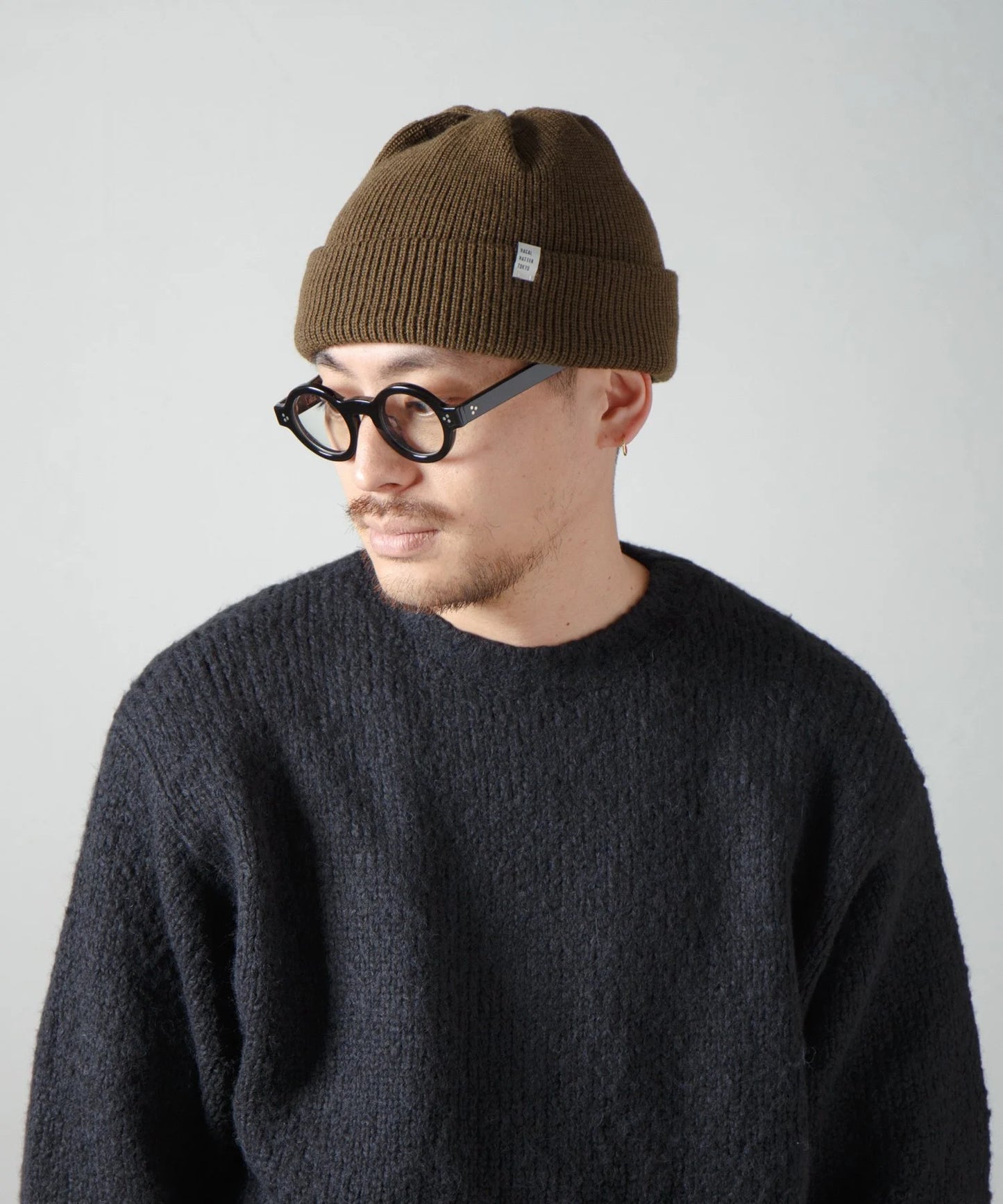 2-Way Solid Color Knit Beanie - Olive