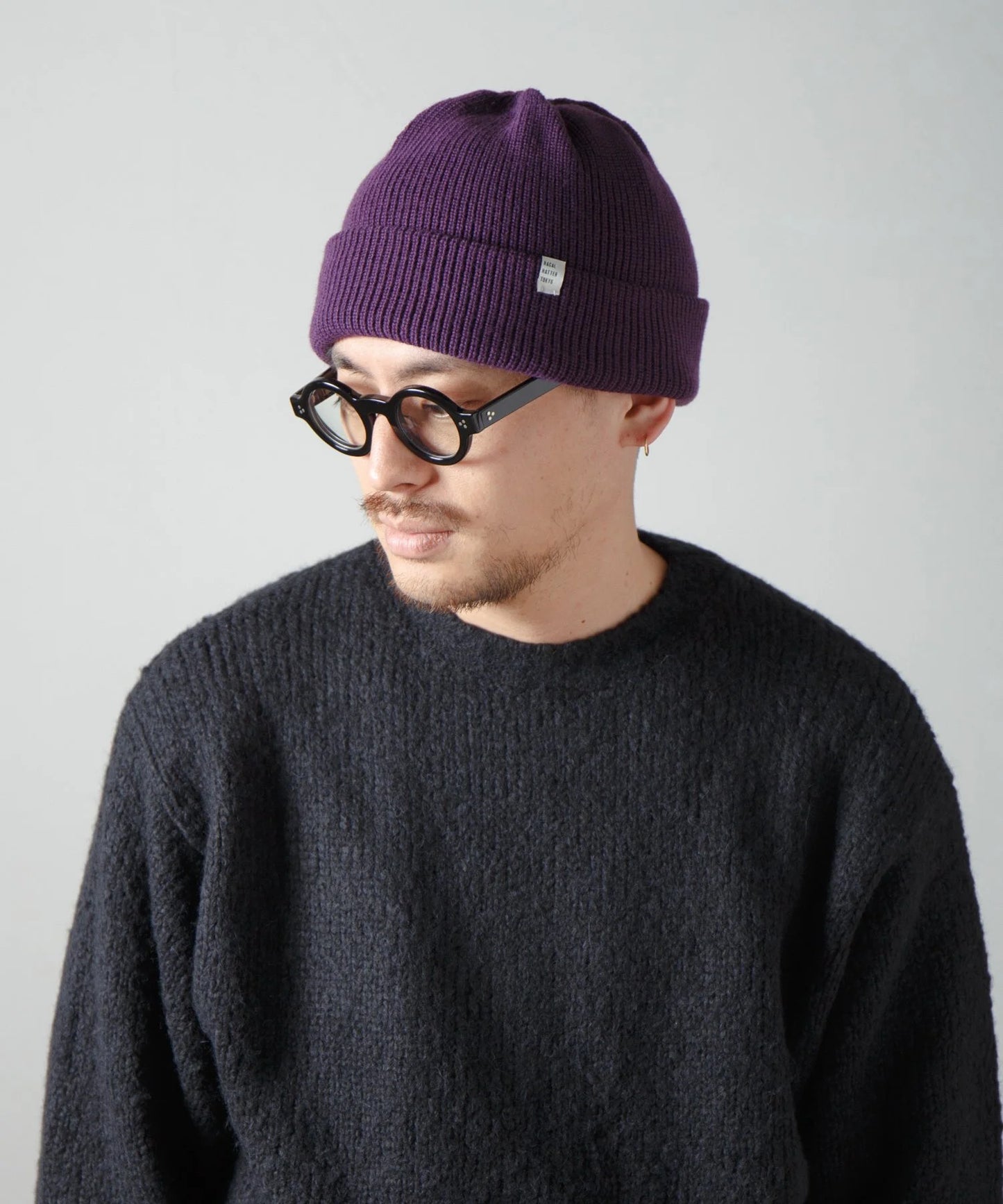 2-Way Solid Color Knit Beanie - Purple