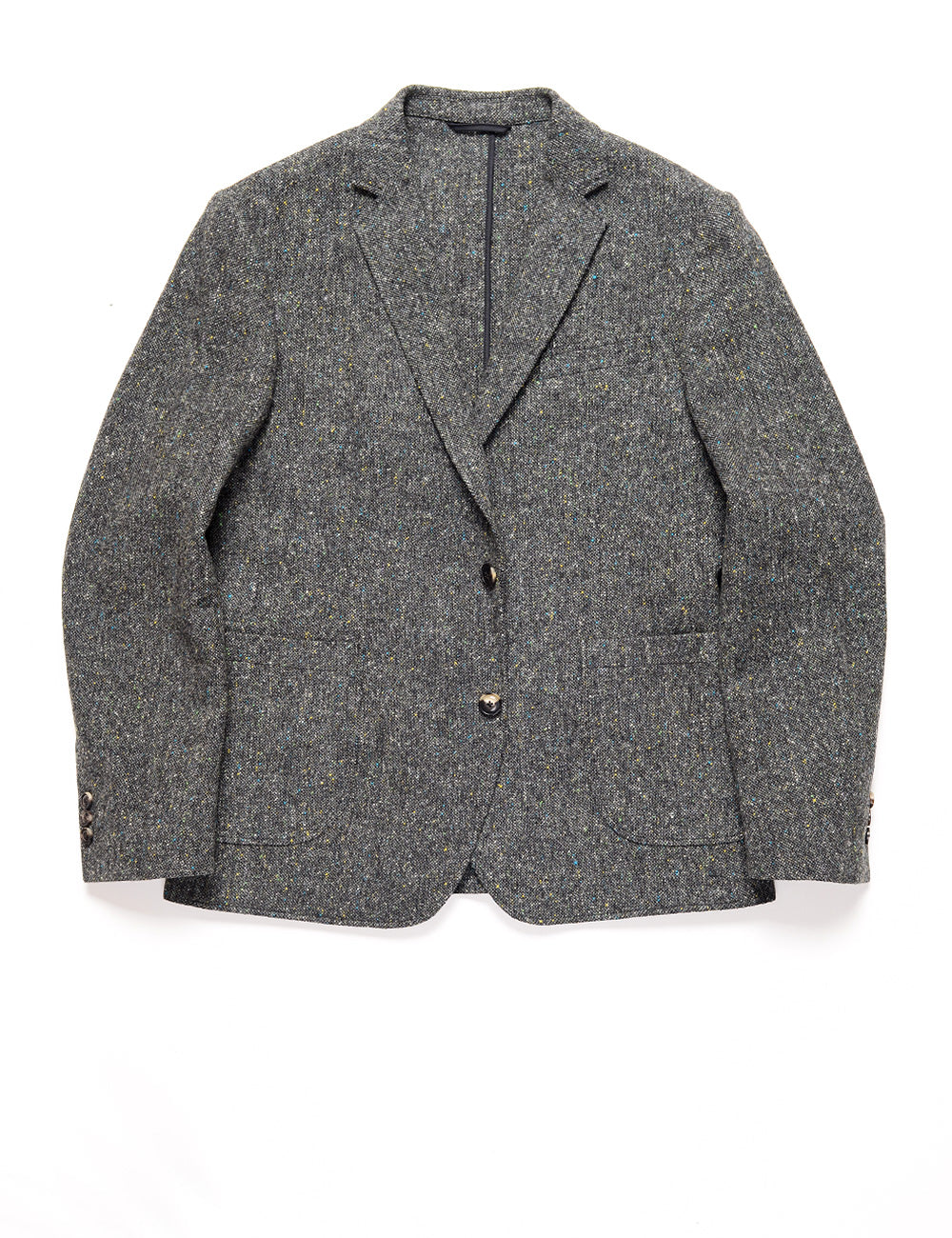 Brooklyn Tailors BKT35 Unstructured Jacket in Flecked Donegal Tweed - Lead Gray full length flat shot