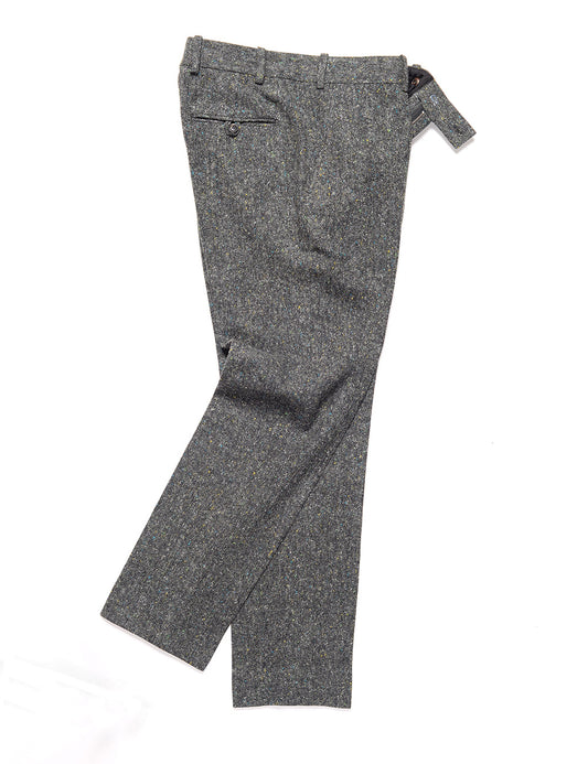 Brooklyn Tailors BKT50 Tailored Trouser in Flecked Donegal Tweed - Lead Gray full length flat shot